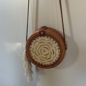 Brown and Cream Woven Crossbody Bag